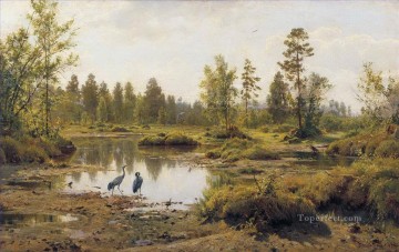 Ivan Ivanovich Shishkin Painting - marsh polissia birds classical landscape Ivan Ivanovich